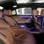Leather interior of the Mercedes S Class, private transfer with driver to the ski resorts by Courchevel Transfert VIP